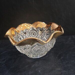 Glass Antique C.1908. N707 Horseshoe Medallion New Martinsville Clear wGold Edge